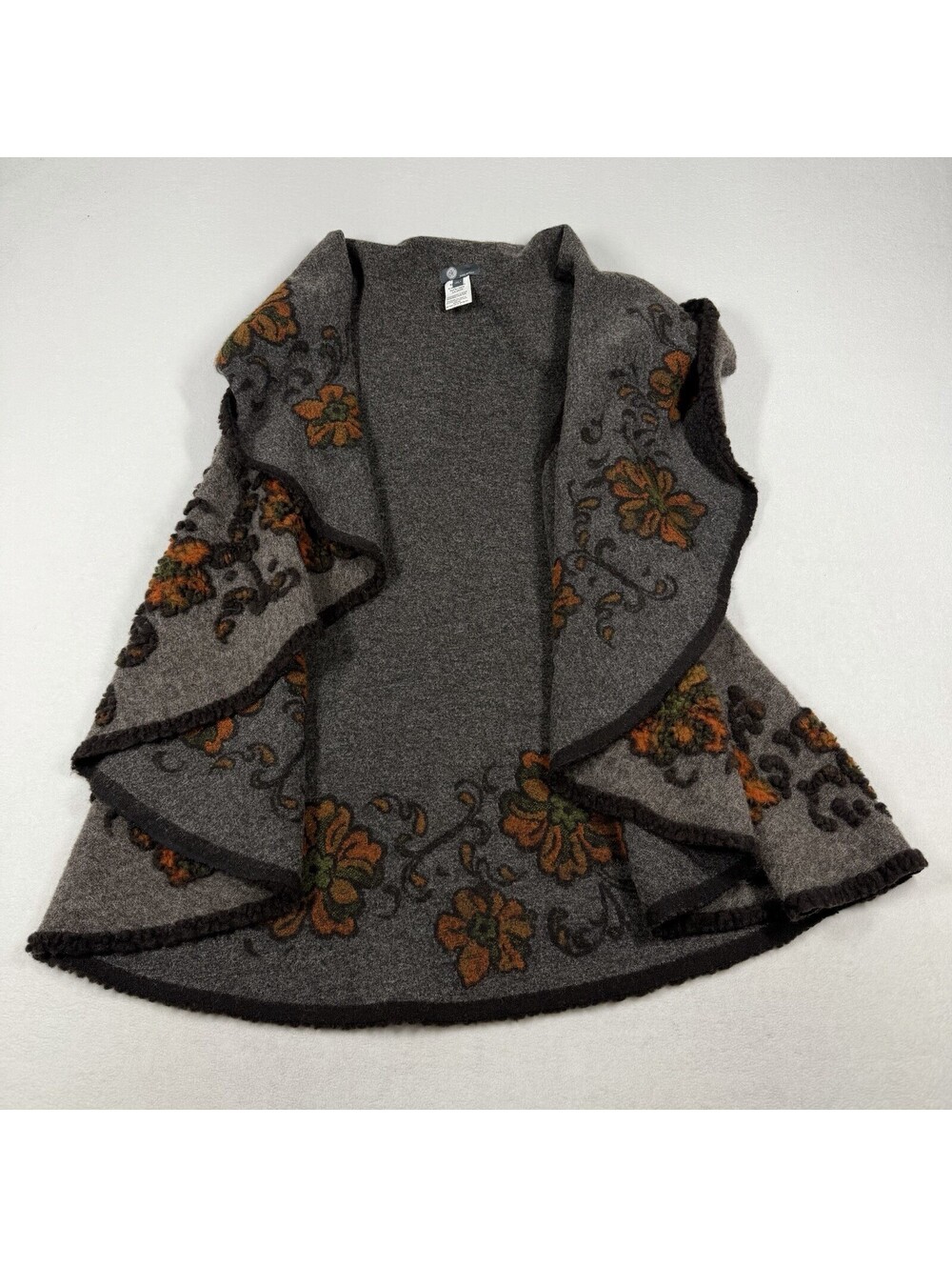 M Italy Made Multi Colored Wool Blend Embroidered Cardigan Vest Size XL
